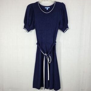 Draper James RSVP Navy Blue Puff Sleeve Ribbed Knit Mini Dress - Size S